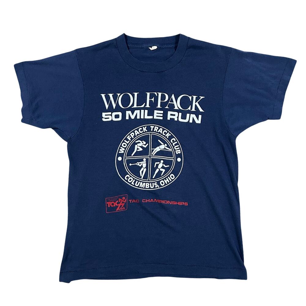 Vintage 80s Wolfpack 50 Mile Run Ultra Marathon T-Shirt M Single Stitch USA Made